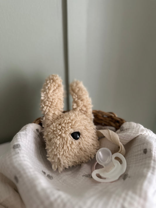 Plush Bunny Pacifier Holder, Soft Sherpa Material