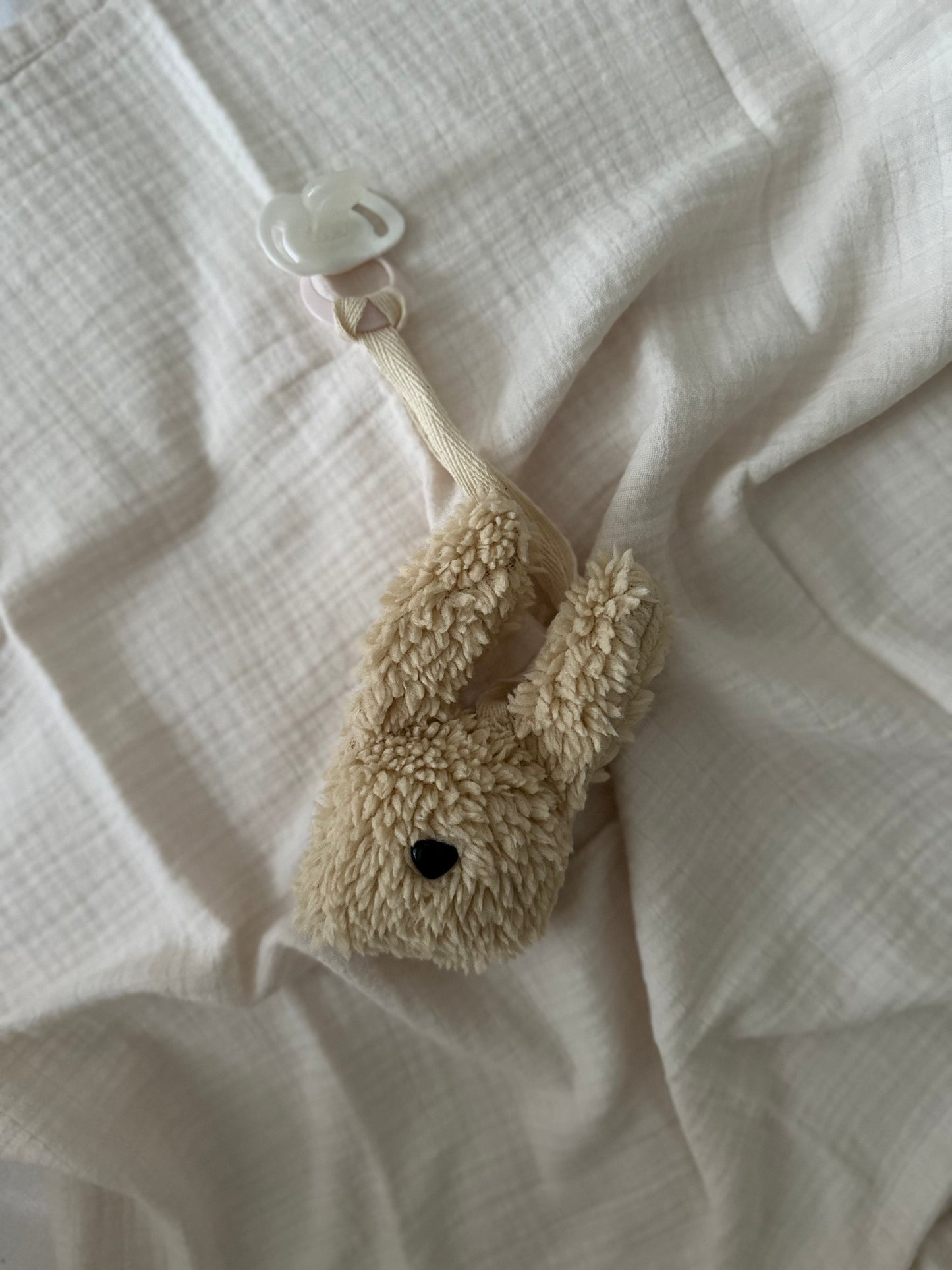 Plush Bunny Pacifier Holder, Soft Sherpa Material