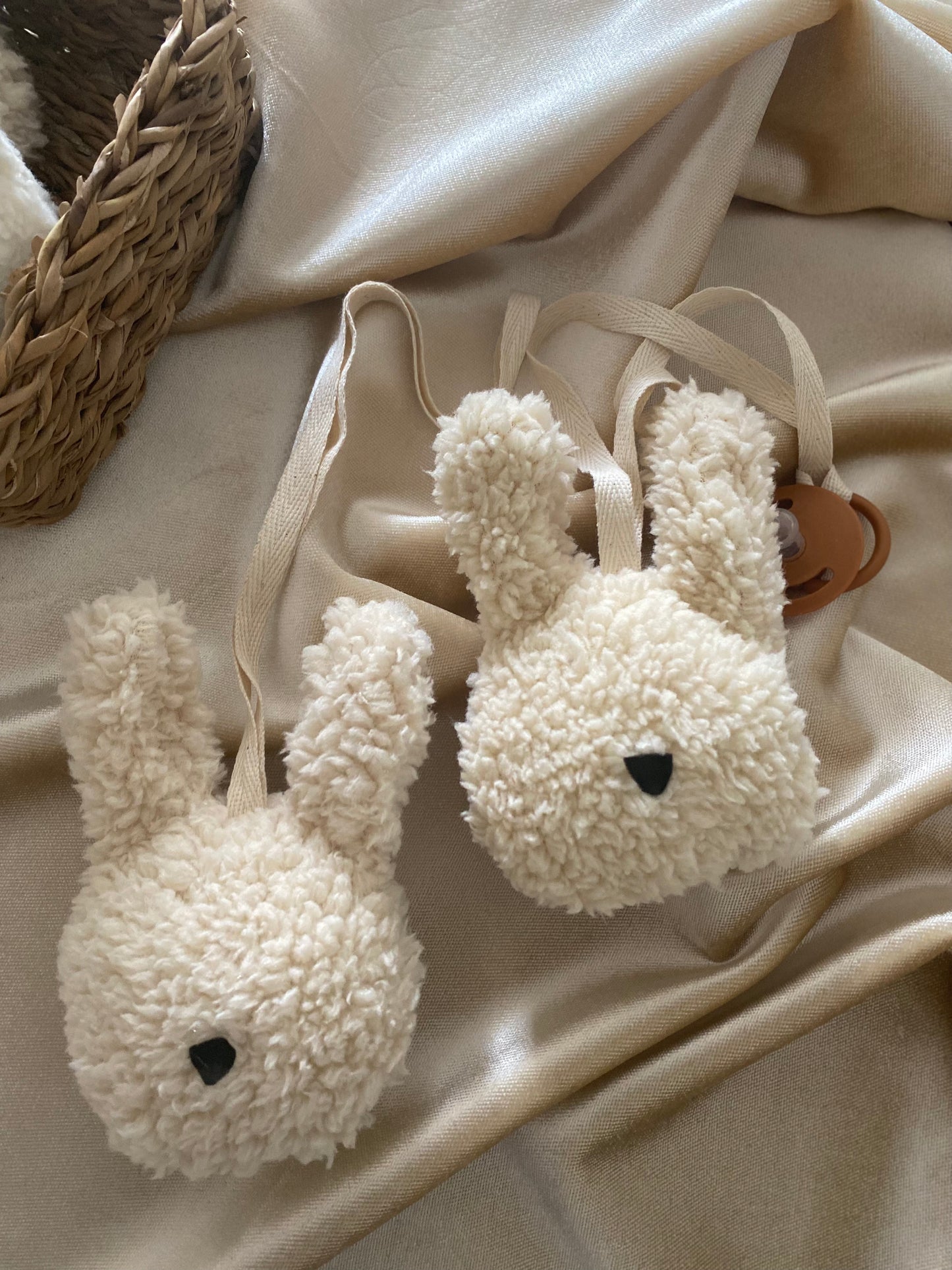 Plush Bunny Pacifier Holder, Soft Sherpa Material