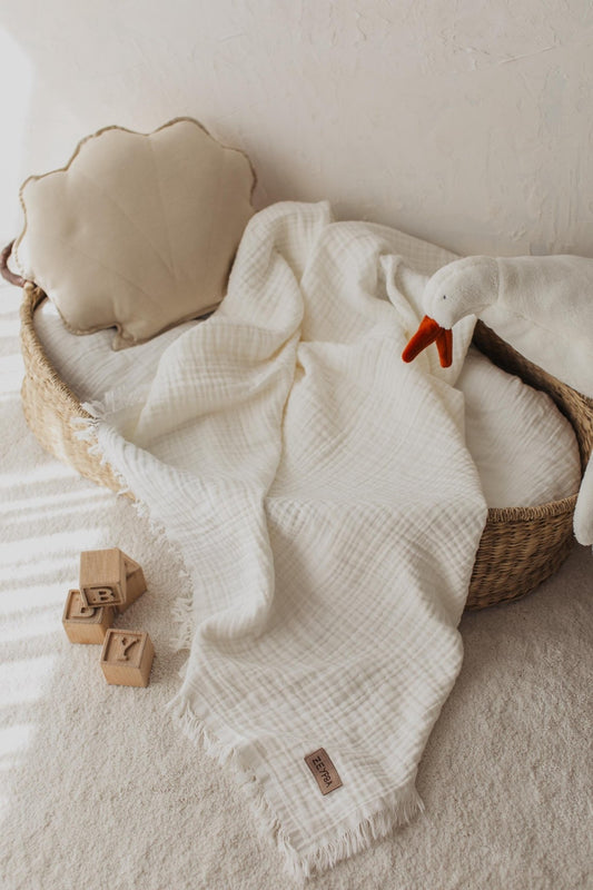 Baby Blanket Organic Cotton Soft Muslin Swaddle, Premium Quality Breathable Neutral Heirloom OEKO - TEX® Newborn Gift - VivimadeCa