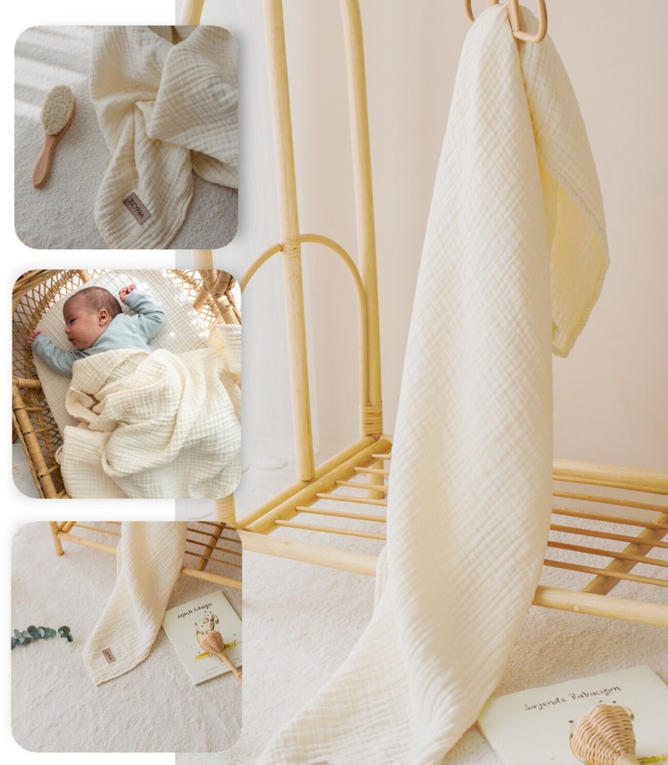 Baby Blanket Organic Cotton Soft Muslin Swaddle, Premium Quality Breathable Neutral Heirloom OEKO - TEX® Newborn Gift - VivimadeCa