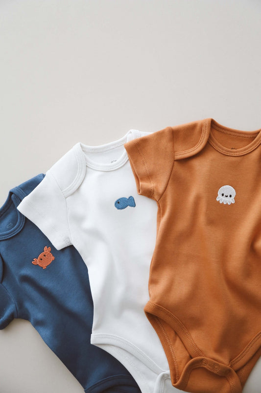 Baby Bodysuit Set of 3, 100% Organic Cotton, Breathable & Eco - Friendly Infant Wear, Gender Neutral Design, Perfect Baby Shower Gift - VivimadeCa