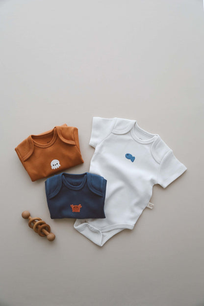 Baby Bodysuit Set of 3, 100% Organic Cotton, Breathable & Eco - Friendly Infant Wear, Gender Neutral Design, Perfect Baby Shower Gift - VivimadeCa