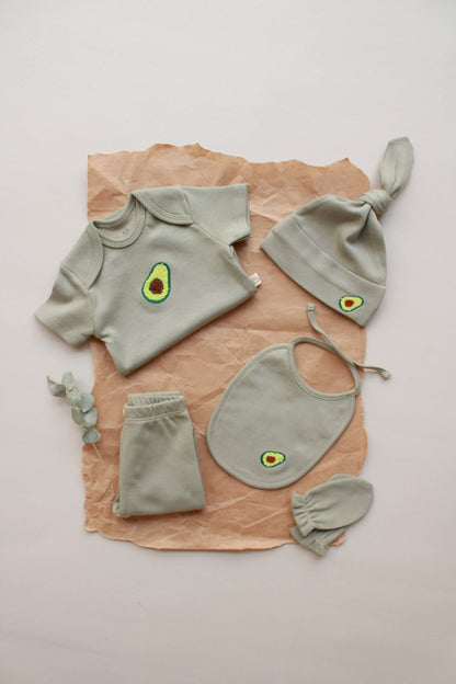 Newborn Gift Set | 100% organic cotton OEKO - TEX® 5 - Piece Bodysuit | Hat, Tights & Gloves for Infant Comfort | Boxed Baby Shower Present - VivimadeCa