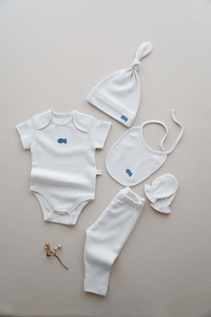 Newborn Gift Set | Boxed Baby Shower Present | 100% organic cotton OEKO - TEX® 5 - Piece Bodysuit | Hat, Tights & Gloves for Infant Comfort - VivimadeCa