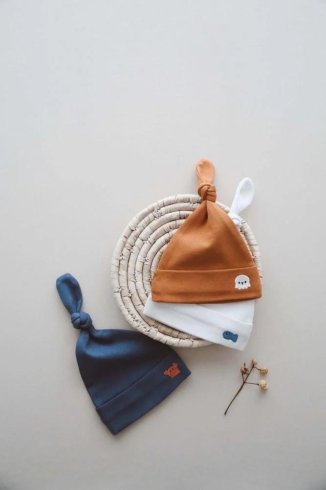 Organic Cotton Baby Hats 3 - Pack - Premium Quality Soft Ribbed Knot Beanies for Newborns & Infants | Perfect Baby Shower Gift Set - VivimadeCa